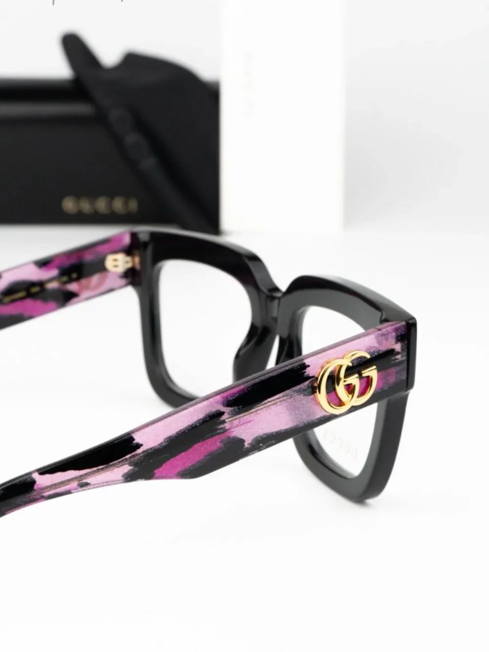 Gucci Women Eyeglasses Black Pink Demo Square GG1549O 003 NEW AUTHENTIC